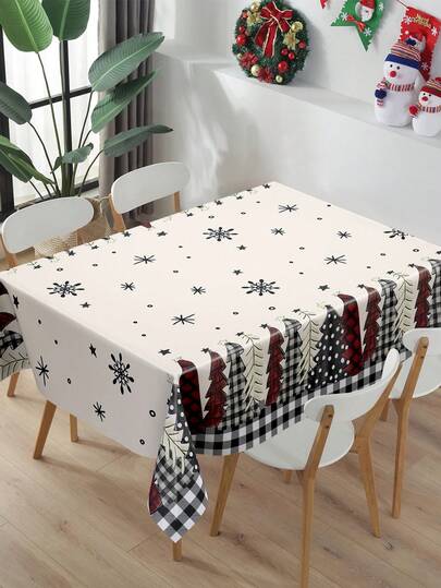 1 Stück Weihnachts-Kunststoff-Tischdecke, Weihnachtsbaum-Schneeflocken-Muster Tischdecke, Fröhliche Weihnachtsparty Einweg-Tischdecke, Weihnachts-Esszimmer-Tischdecke, Weihnachtsdekoration 2025, Neujahrsdekoration 2026, Heimdekoration, Raumdekoration, Tischdekoration, Weihnachtsgeschenke, Weihnachtsparty-Favors, Weihnachtsschmuck, Fröhliche Weihnachtsparty-Dekorationsartikel, Dekoration
