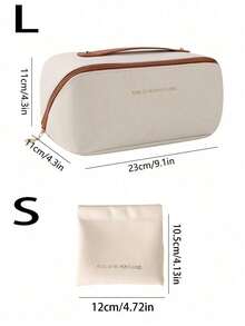 1 pieza Bolsa de cosméticos de gran capacidad, Bolsa de maquillaje de viaje, Organizador de maquillaje de cuero PU, Soporte para brochas de maquillaje, Bolsa de almacenamiento impermeable, Bolsa de almacenamiento de cosméticos de doble capa, Bolsa de aseo, Organización y almacenamiento, Esencial para viajar