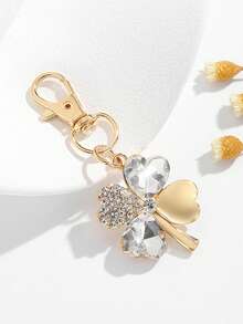1pc Women's Fashion Luxurious Four-Leaf Clover Shaped Keychain With Embedded Rhinestones, Elegant And Delicate Gift For Bags, Car Keys - Multicolor - View 3
