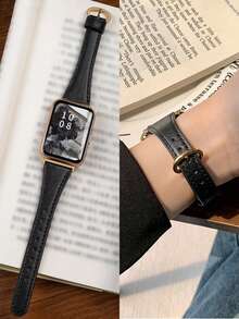 1 件马蹄扣皮革表带，兼容华为 Watch Fit 1/Fit 2/Fit 3/Fit 4/Fit 4 Pro 智能手表表带 - 黑色 - 查看 5