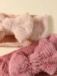 2pcs Newborn Cute Fluffy Bow Soft Breathable Baby Hair Accessories Set, Suitable For Daily Wear All Seasons