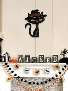 Gato negro y naranja creativo, artesanía de metal, decoración para jardín, patio, balcón, ambiente de fiesta, decoración linda, se puede colgar en paredes, árboles, regalo ideal para fiestas y cumpleaños