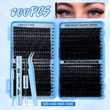 800/621片D型卷翘分段式假睫毛,10D+20D+30D+40D+50D+60D+80D+100D+120D+150D混合长度浓密黑色自然蓬松单根睫毛,睫毛嫁接,DIY多功能家用套装。加厚设计,新手也能轻松上手。持久耐用,时尚舒适——圣诞旅行必备。 - 藍色 - 查看 14