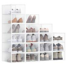 SONGMICS Boîtes à Chaussures, Organisateurs en Plastique, avec Porte, Lot de 18, Empilables, Montage Facile, 33,2 x 23 x 14,5 cm, pour Pointure jusqu'à 43, Transparentes et Blanc Nuage - Transparent - Voir 5