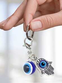 2pcs/Set Blue Evil Eye Keychain Amulet Lucky Alloy Keyring, Bag Charm, Car Key Chain, Pendant Gift For Friends - Multicolor - View 5