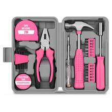 24 Piece Home DIY Tool Kit Pink Home Improvement Tool Set With Hammer, Screwdrivers, Pliers, Wrenches, Tape Measure, Storage Case And More For Household, Office Garage General Repair Small Hand Tool