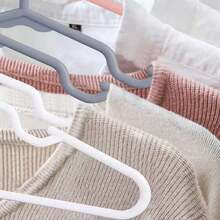 10/20/30/40/50/60pcs Sturdy Plastic Hangers - Non-Slip, (White, Black, Blue, Pink, Green, Gray) With Grooved Shoulders For Firm Grip - Ideal For Home Closets, Dorms And Wardrobe Organization