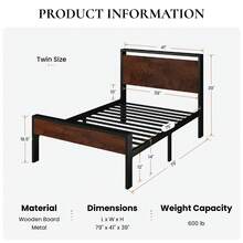 SHA CERLIN 14 Inch Twin/Full/Queen/King Size Metal Platform Bed Frame With Wooden Headboard And Footboard, Mattress Foundation, No Box Spring Needed, Large Under Bed Storage, Non-Slip Without Noise, Mahogany - Mahogany - View 7