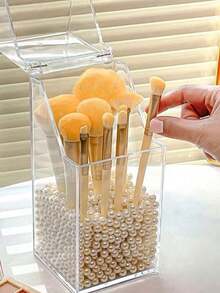 1 pièce Support transparent pour pinceaux de maquillage avec couvercle anti-poussière et imperméable, convient également pour ranger des articles de papeterie et des masques de protection. Utilisable pour les vacances à la plage, la salle de bain, la chambre, grande capacité - Transparent - Voir 13