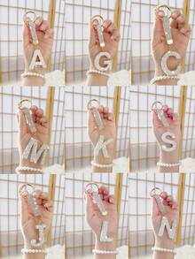 Sparkling Rhinestone Alphabet Keychain - Lucky Crystal Pendant, Shiny Alloy Charm For Bags & Backpacks - Perfect Gift For Birthdays & Special Occasions,Key Chain Ring Bag Backpack Charm Car Hanging Pendant Women Girls Gift,Wallet And Handbag Accessories, Alphabet Initial Letter A-Z - Silver - View 3