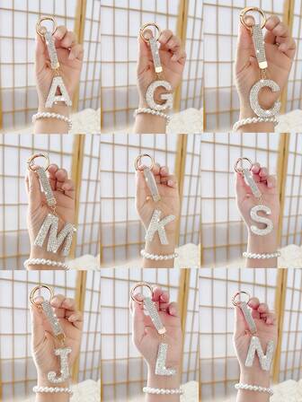 Sparkling Rhinestone Alphabet Keychain - Lucky Crystal Pendant, Shiny Alloy Charm For Bags & Backpacks - Perfect Gift For Birthdays & Special Occasions,Key Chain Ring Bag Backpack Charm Car Hanging Pendant Women Girls Gift,Wallet And Handbag Accessories, Alphabet Initial Letter A-Z