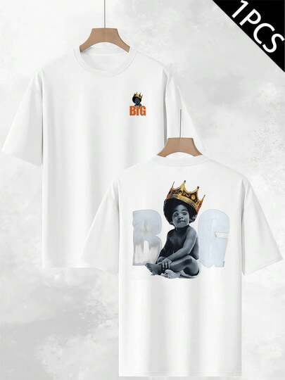 Camiseta gráfica Biggie Smalls Crown para hombre, con estampado de doble cara, cuello redondo, estilo informal, 220 g/m² de algodón (1 unidad)