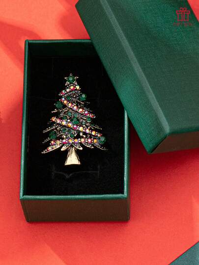 1 broșă elegantă colorată pentru brad de Crăciun pentru femei, clemă pentru eșarfă, potrivită ca și cadou de petrecere de Crăciun, design versatil cu cutie cadou