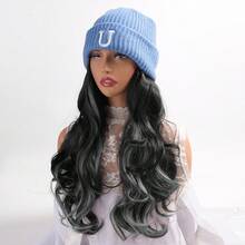 棕色金色挑染合成假发，适合女士日常派对使用，长波浪卷发自然假发，带刘海，耐热假发 - 彩色 - 查看 14