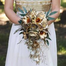 Bridal Bouquets Holding Flowers, Cascading, Bridal Bouquets, 17.7-Inch Bridal Bouquets, Wedding Throwing Bouquets, Artificial Flower Bouquets, Wedding Ceremonies And Anniversary Decorations - trắng - Xem 1