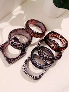 1 pieza Brazalete grueso a rayas blanco y negro de estilo punk exagerado, brazalete a juego con estampado de leopardo de moda hip hop, joyería para mujer, adecuado para fiestas y vacaciones - multicolor - Ver 5