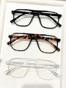 3pcs Women Cheetah Print Geometric Plastic Full Frame Double Beam Hot Girl Style Casual Style Modern Simple Style Never Outdated Clear Eyeglasses Combination For Office Back To School Reading Accessories Suitable For All Face Shapes