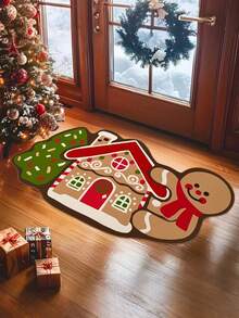 1 pezzo Tappeto decorativo natalizio in peluche a forma di omino di pan di zenzero, morbido e soffice tappeto da camera da letto o soggiorno, decorazione per la casa, lavabile