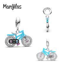 Manyilus Manyilus Original 1 Stück 925 Sterling Silber Anhänger Perle: Funkelnder Diamant Engelsflügel Anhänger, Mond und Planet Anhänger, Herz Puzzle Anhänger, Blauer Stern Charm Anhänger, Funkelnder Diamant Charm Vierblättriges Kleeblatt Perle, Vierblättriges Kleeblatt Hufeisen Liebe Anhänger, Funkelnder Blauer Fahrrad Perle