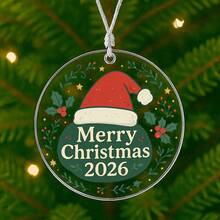 1PC Custom Personalized Christmas Ornament With Santa Hat And Holly Design, Add Custom Year Or Text For Unique Keepsake, Perfect Holiday Gift For Friends, Couples Or Family, Ideal Seasonal Decoration For Tree, Fireplace, Living Room And Festive Celebrations