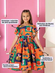 Kit 2 Vestido Infantil Babado Colorido Estampado Menina Blogueirinha - Amarelo - Visão 8