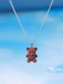 Uroczy naszyjnik z wisiorkiem w kształcie misia z kreskówki, kreatywna biżuteria dla studentów, naszyjnik w stylu hip-hopowym.