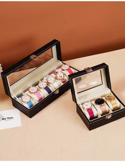 1 件，6/3/2 隔层大容量简约 PU 皮革手表盒，含手表枕（2.95 英寸 * 1.38 英寸）珠宝收纳展示盒女士礼物手表收纳盒情人节，手表盒收纳整理器展示盒珠宝收纳盒情人节、母亲节、父亲节、圣诞节、万圣节