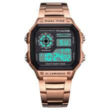 Men's Luxury Retro Alloy Watch LED Digital Sports Watch Waterproof Military Tactical Luminous Watch Backlight Wrist Watch - 金色 - 查看 3
