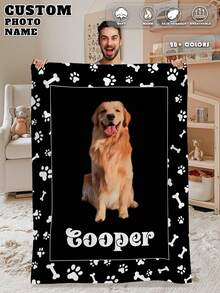 1pc Custom Photo Blanket For Bed, Multipurpose Living Room Sofa Outdoor Beach Camping Pet, Personalized Family/Pet/Couple Text Printed Bedding Blanket, Personalized Christmas Gifts, Family Gift, Birthday Gifts, Gift For Friend, Gift For Her