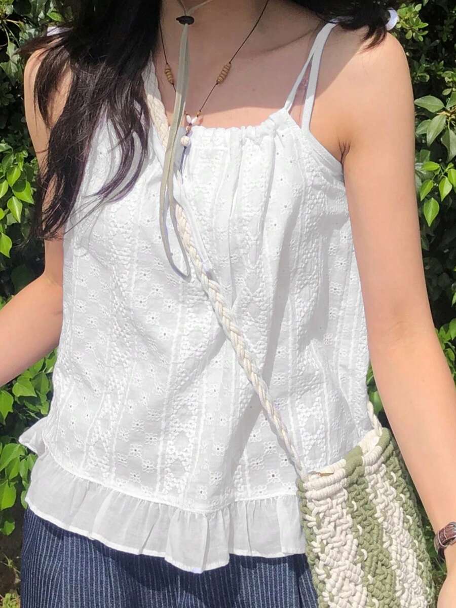Atasan Tank Top Camisole Warna Polos Serbaguna untuk Musim Semi/Panas, Kasual, Warna Putih - Putih - View 1