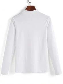 2025秋冬大码妈妈装高领蕾丝拼接保暖打底衫，长袖，时尚休闲白色 - 白色 - 查看 3