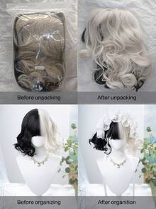 alicegarden 1 Synthetic Heat-Resistant Wig With Bangs, Color Blocked Short Roll Wig, 12 Feet Long, Made Of Fiber, Suitable For Daily Use, Natural Simulation Wig