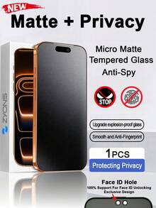 ZYONS 1 片式 隐私磨砂屏幕保护膜，磨砂防窥视钢化玻璃，磨砂防偷窥，全覆盖，细腻触感，防指纹保护膜光滑无暗沉，易于安装，防偷窥，防摔，防眩光，兼容 17 Pro Max/17 Pro/17 Air/17/16E/16 Pro Max/16 Pro/16 Plus/16/15 Pro Max/14 Pro Max/13 Mini/12/11/XS MAX/XR/8+/7 Plus 系列 - 1件 - 查看 2