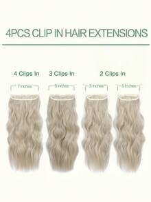 16inch/20inch Clip-In Hair Extensions 4pcs/Set Wavy Curly Pearl Blonde Hair Extensions For Women - Platinum - View 3