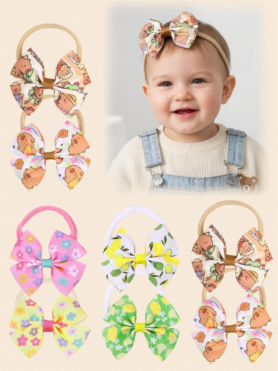 2 Stücke Capybara Muster Stirnbänder für Baby, Blumen Muster Baby Stirnbänder, süßes Capybara Muster Haarschleife Haarband für Kleinkind Säugling Neugeborene, elastische Nylon Haarband Herbst Winter Haarschmuck Kinder Baby Accessoires
