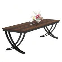LITTLE TREE Rectangular Dining Table For 6-8, 78 Inch Large Wood Farmhouse Dinner Table With Heavy Duty Metal Legs And Wooden Top For Kitchen Dining Room Living Room, Black & Brown (Only Table) - 黑色和棕色 - 查看 9