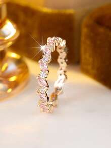 1 件波西米亚风格订婚戒指，镶嵌粉色、绿色或水绿色方晶锆石 - 订婚和结婚珠宝 - 金色+粉 - 查看 4