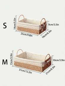 1pc Woven Pattern Desktop Storage Basket With Handles For Home Organization, Multi-Purpose Storage Solution For Makeup, Remote Control, Keys And Miscellaneous Items, Bohemian Rope Plant Pot Basket For Living Room, Bedroom And Office Decor - Apricot - View 11