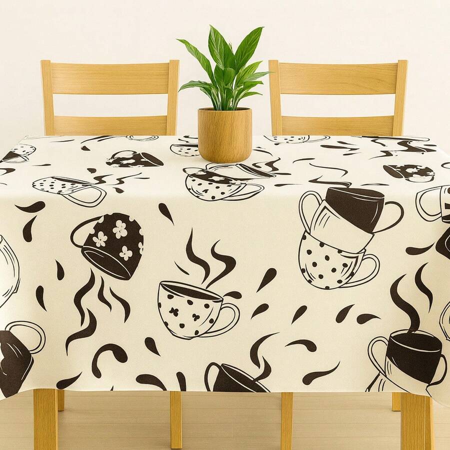 Oxford Printed Hemmed Tablecloth For 4, 6, Or 8 Rectangular Kitchen Dining Chairs - Coffee - View 1