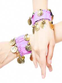 1 Pair Belly Dance Metal Coin Bracelet Belly Dance Wrist Ankle Cuff Bracelet Chiffon Gold Coin Belly Dance Accessories - Multicolor - View 13