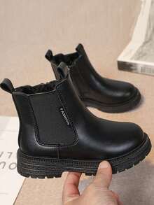 Stivali in pelle versatili alla moda per bambini, stivali in stile minimalista da cavaliere, calzature casual - nero - Visualizzare 5