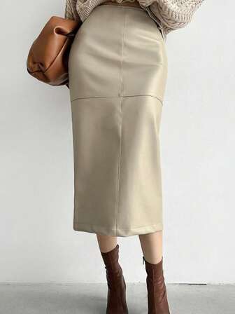 法式优雅皮裙开衩设计修身女裙适合日常通勤约会聚会秋冬