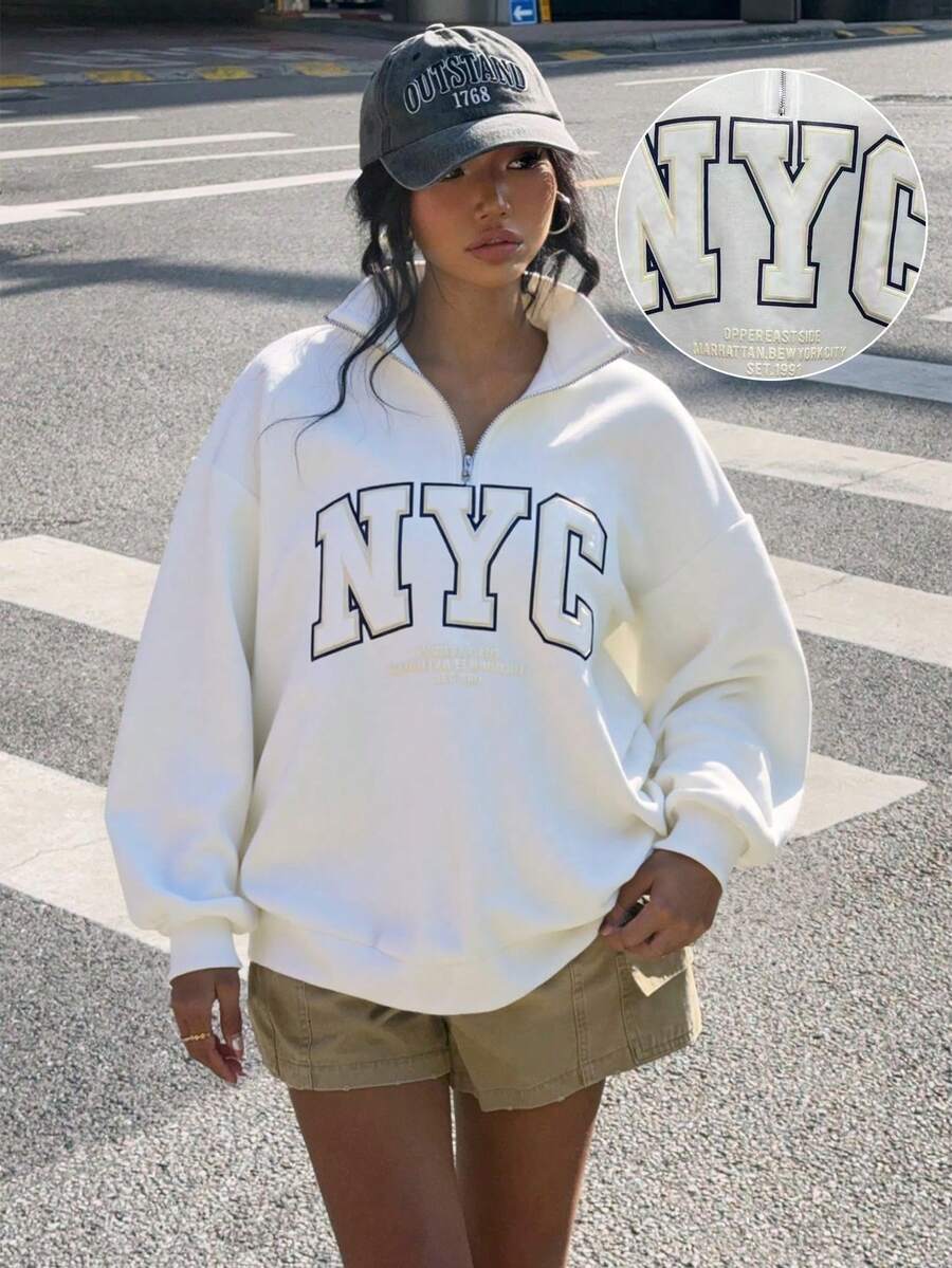 Women's Long Sleeve Casual Letter Ribbed Zip-Up Hoodie Top, Long Sleeve Tops, Winter Clothes, Christmas