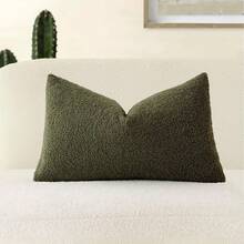 One Olive Green Chenille Fluffy Texture Pillowcase (Without Pillow Insert) Solid Color Chenille Soft Cushion Cover Suitable For Sofa, Bedroom, Bed Decoration, All Seasons Use