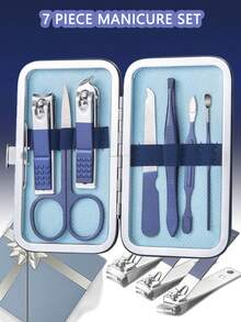 7-18pcs Manicure Set Pedicure Kit Nail Clippers Set Fingernail Clipper Set Professional Nail Grooming And Ear Pick For Travel - Blue - View 11