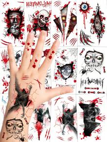 12 piezas de tatuajes temporales de Halloween - Heridas falsas 3D realistas de terror, patrones de calavera, fantasma, murciélago y horror, para bromas, maquillaje, cosplay, disfraces de Halloween, fiestas y accesorios de carnaval