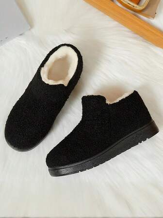 2025 Winter Plush Thickened Simple Snow Boots, Casual Non-Slip Comfortable Soft Bottom Slip-On Flat Middle-Aged & Elderly Versatile Home Furry Warm Mother Shoes