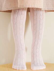 1pc Children's Mesh & Hollow Out Heart Pattern Tights Suitable For Daily Wear - Pink - View 4