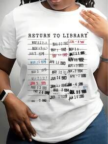 Vintage Library Card Book Due Date T-Shirt - Funny Bibliophile Gift For Book Lovers, Librarians & Teachers - Casual Round Neck Short Sleeve Tee With Book Return Dates & Library Slogan - Unisex Ad