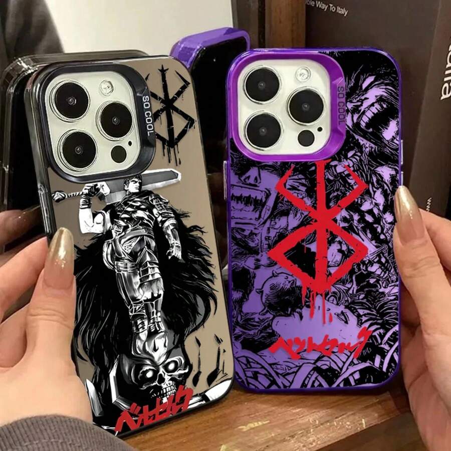 Funda de Teléfono Plateada para  16E 15 16 11 14 13 12 Pro Max XS X XR Plus 8 7 SE 2020 Anime  Guts Cubierta Mate a Prueba de Golpes, Cubierta Compatible con Funda  17, Funda  17 Pro, Funda  17 Pro Max - 1 - Ver 1